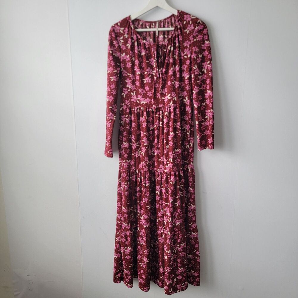 Free People womens Tiers Of Joy Floral-print Stretch-jersey Midi Dress size S